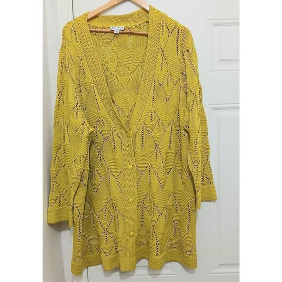 Joan rivers womens 3xl cotton open knit lime green cardigan summer spring fall - Picture 1 of 5